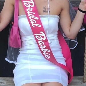 Small White Strapless Dress with rhinestones